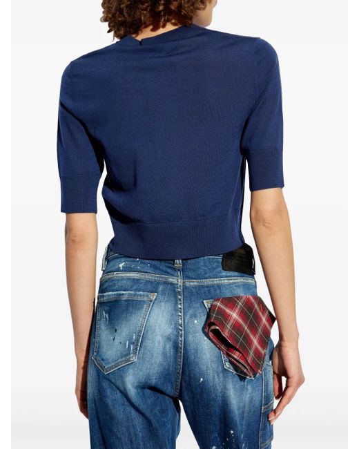 DSquared² Blue Logo-Embroidered T-Shirt