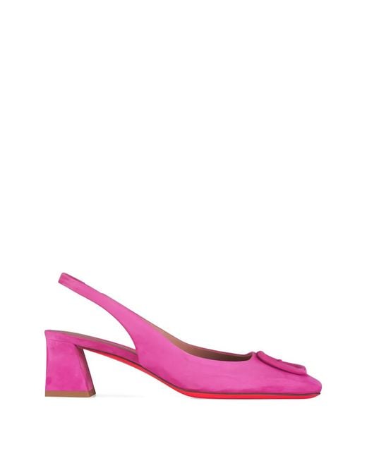 Santoni Pink Marta Buckle Suede Slingback Pumps