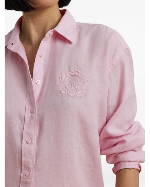 Ralph Lauren Pink Embroidered-Logo Long-Sleeve Shirt