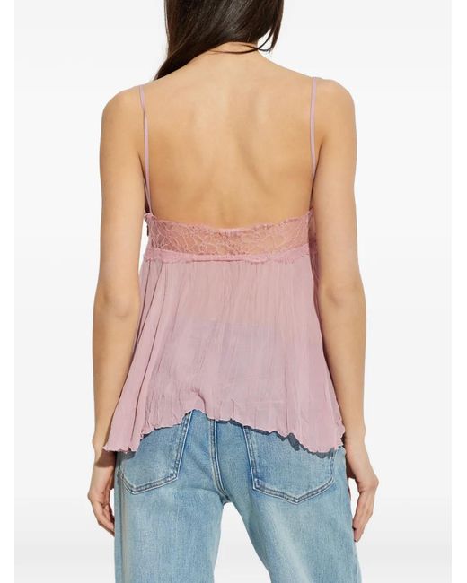 Blumarine Pink Georgette Lace-Pannels V-Neck Top