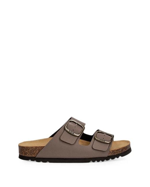 Scholl Brown Josephine Buckle-Fastening Double-Strap Slides