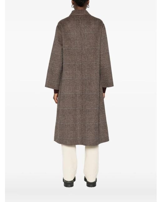 Yerse Brown Check-Print Buttoned Coat