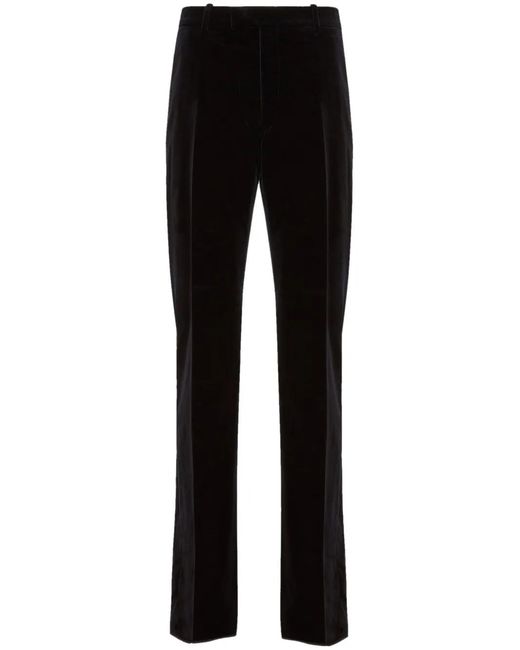 Ferragamo Black Pressed-Crease Velvet Straight-Leg Trousers for men