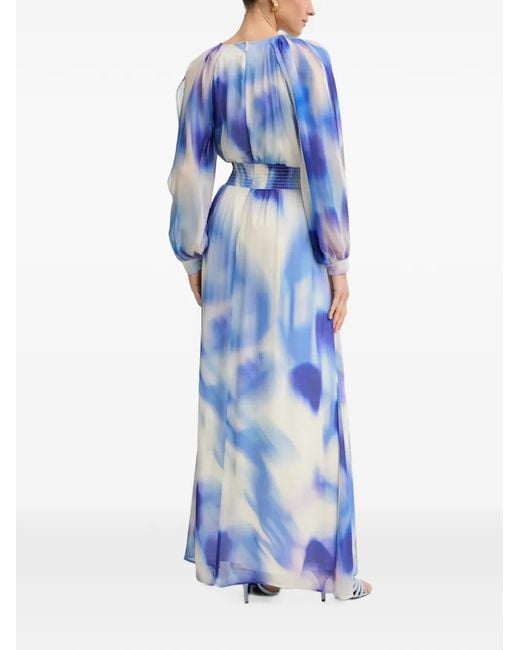 Morgan Blue Abstract-Print Slit-Sleeve Maxi Dress
