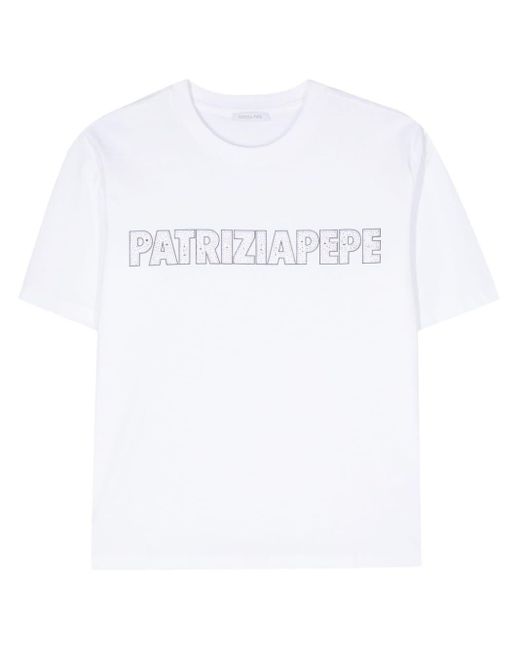 Patrizia Pepe White Strass Logo T-Shirt
