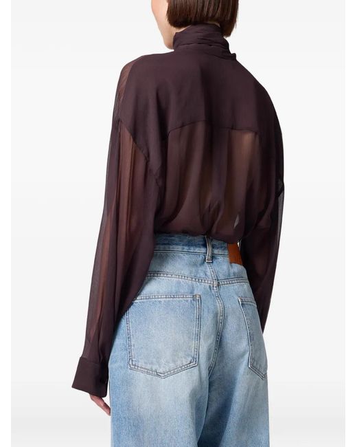MSGM Purple Tie-Neck Sheer Blouse