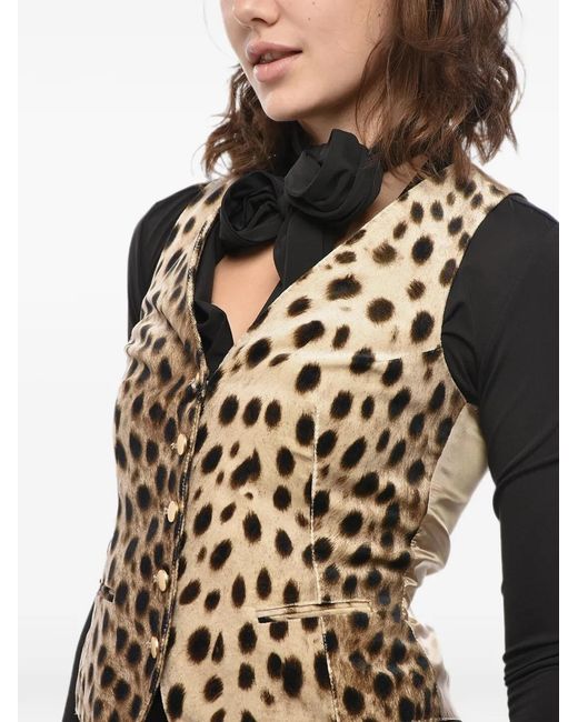 Tagliatore Black Animal-Print Velvet Vest