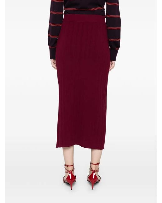 Bompard Purple Ribbed Elasticated Midi Skirt