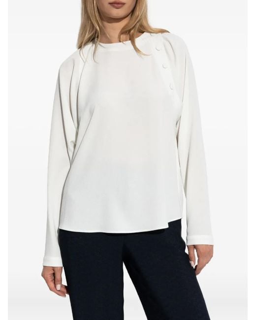Emporio Armani White Button-Detail Raglan-Sleeves Blouse