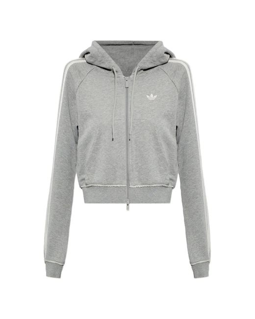 Adidas Gray Logo-Embroidered Zip-Up Hoodie
