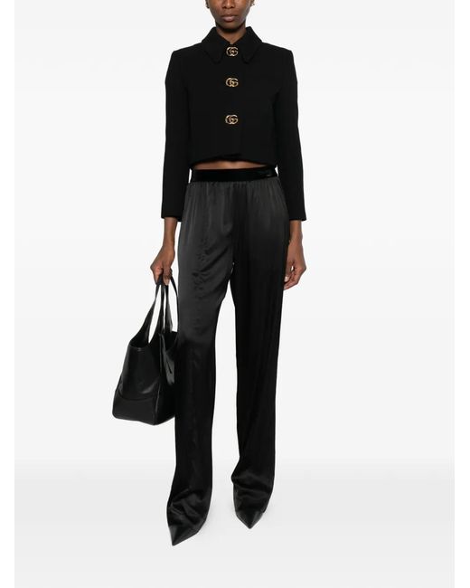 Gucci Black Logo-Button Cropped Jacket