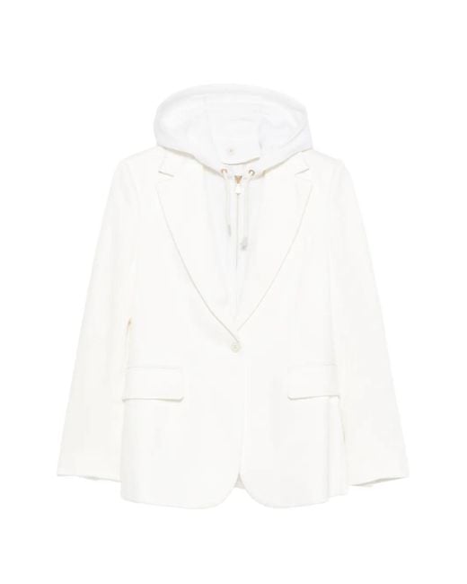 Eleventy White Hooded Single-Breasted Blazer