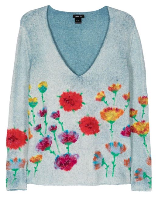 Avant Toi Blue Floral-print Cotton-blend Jumper