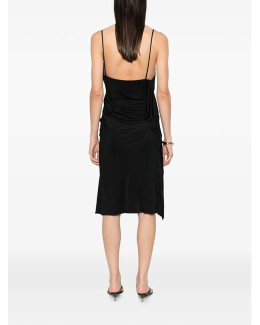 Versace Black Draped Ruffled Midi Dress