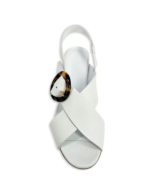 Madison Maison White Buckle-Detail Slingback Leather Heeled Sandals
