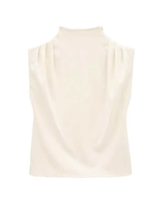 Ba&sh White Hoda Pleated High-Neck Sleeveless Blouse