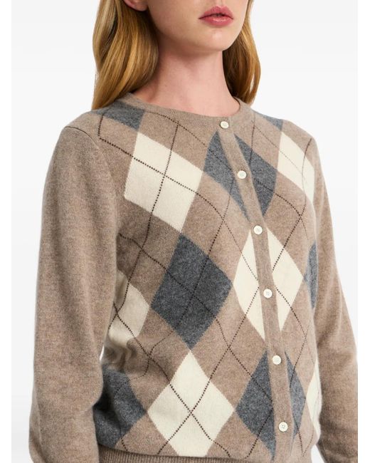 Pringle of Scotland White Argyle Crew-Neck Cardigan