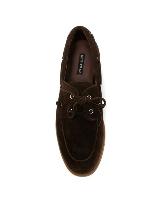 Etro White Lace-Up Suede Boat Shoes for men