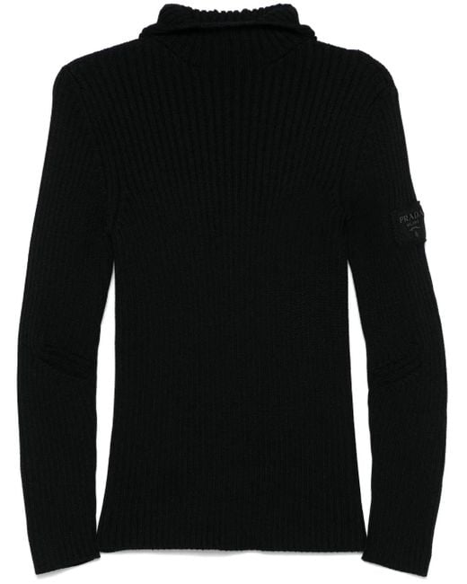 Sudadera con capucha y tejido de canalé Prada de hombre de color Black