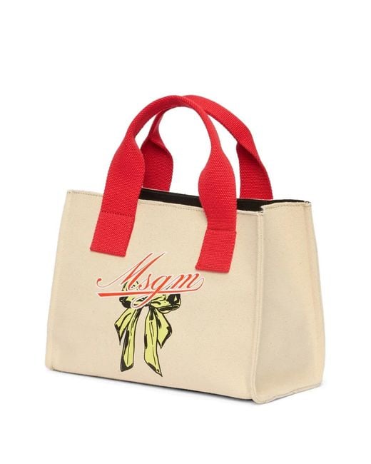 MSGM Red Micro Tote Bag Mit Logo