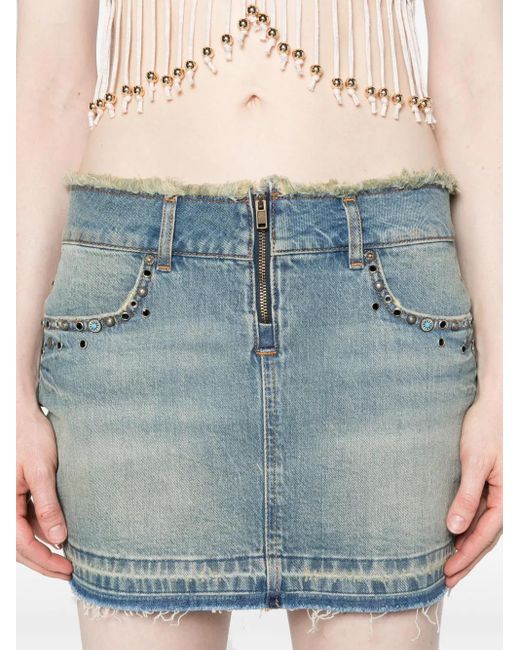 Guess Blue Frayed-Brim Denim Miniskirt