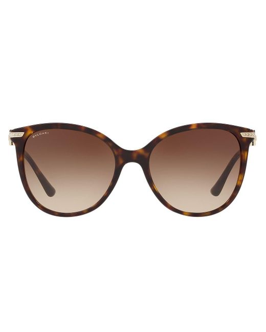 Tortoiseshell oversized round frame sunglasses BVLGARI en coloris Brown