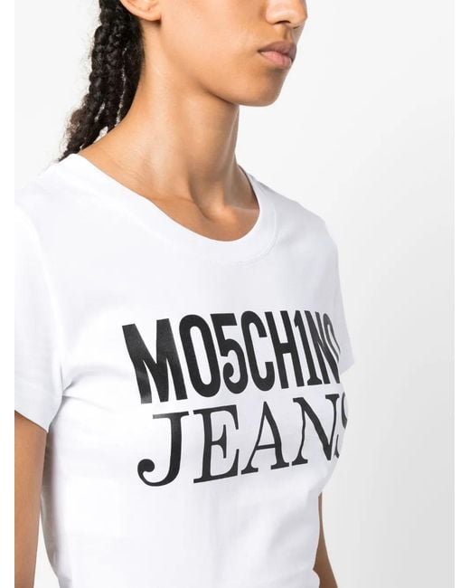 Moschino White Logo-Print Cotton T-Shirt