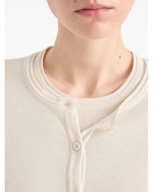 Prada Natural Long-Sleeves Button Cardigan