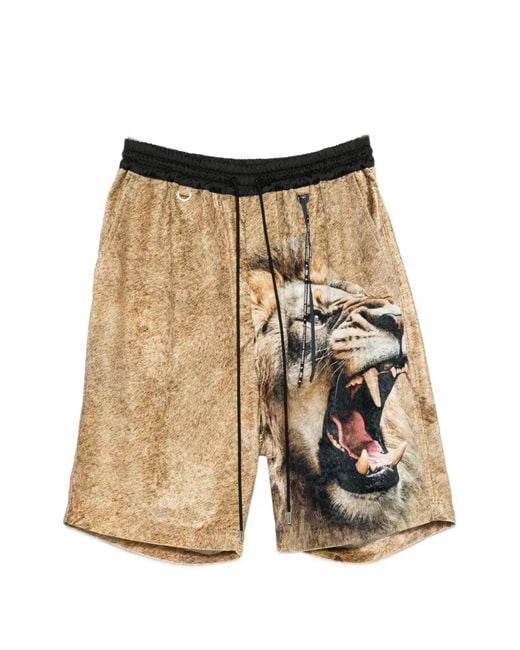 Mastermind Japan Natural Lion-Print Drawstring Shorts for men