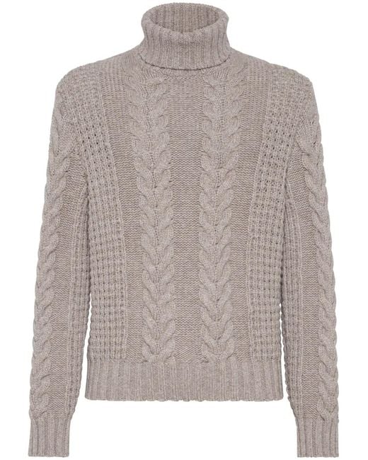 Brunello Cucinelli Gray Turtle-Neck Sweater for men