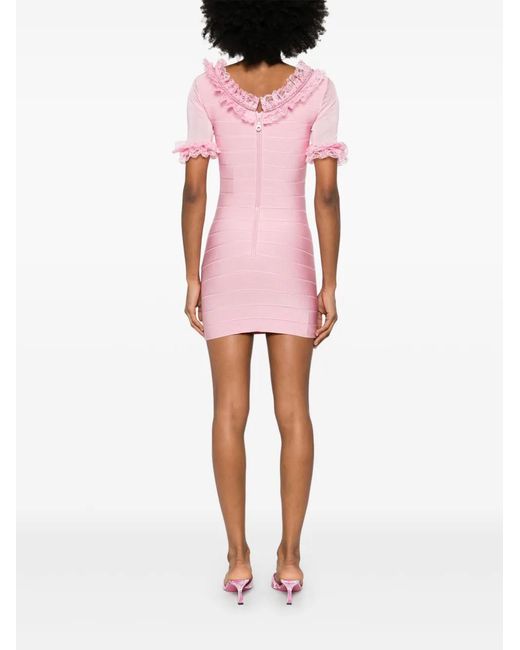 Self-Portrait Pink Ruffled Knitted Mini Dress