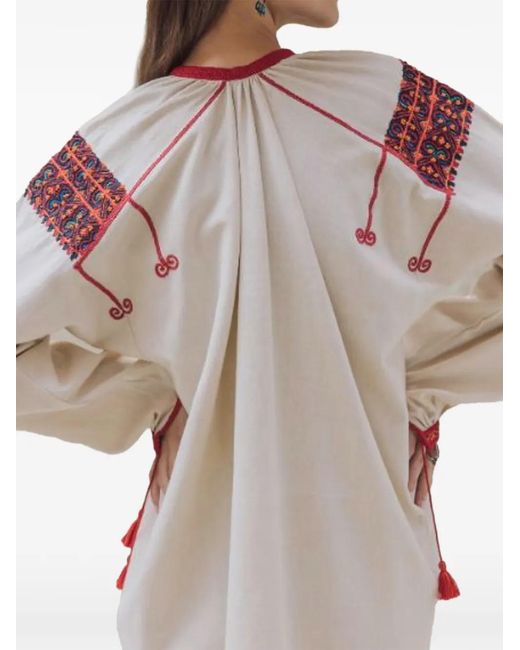Fortela White Afra Embroidered Midi Dress