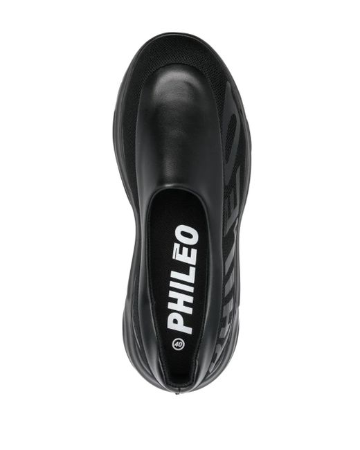 Phileo Black Logo-Print Low-Top Laceless Sneakers for men