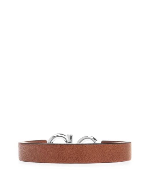 Ferragamo White Gancini Calf Leather Bracelet for men