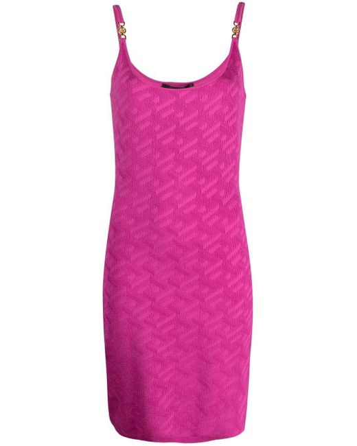 Versace La Greca-pattern Knitted Dress in Pink | Lyst
