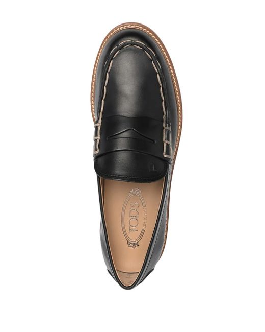 Tod's Black Contrast Stitching Chunky Sole Loafers for men