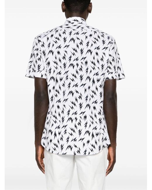 Karl Lagerfeld White Bolt-print Poplin Shirt for men