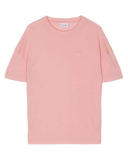 Lacoste Lyocell T-shirt Met Geborduurd Logo in het Pink