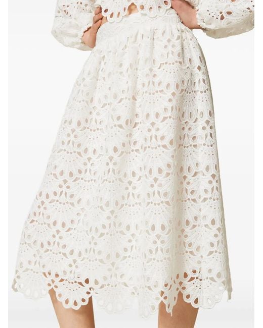 Twinset White Woven Midi Skirt