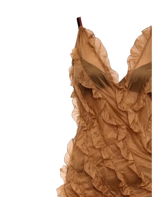 DSquared² Brown Draped Ruffled Mini Dress