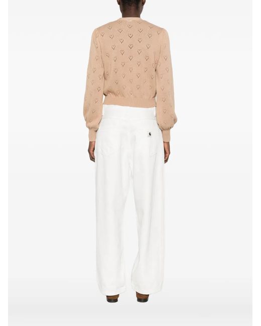 Twinset Natural Pointelle-Knit Heart-Motif Cardigan