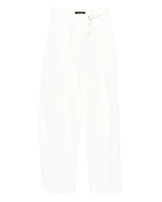 Pinko White Pleated Belted Straight Trousers