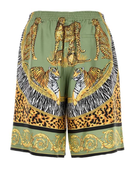 Versace Yellow Printed Silk Bermuda Shorts for men