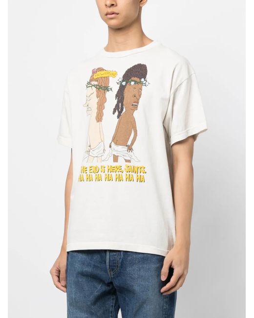 SAINT Mxxxxxx White Graphic-Print Cotton T-Shirt