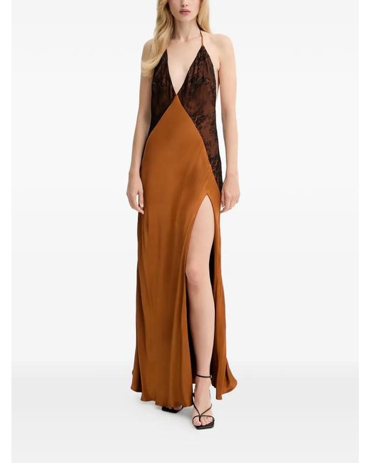 Bardot Women's Brown Lace-Detaol Split Maxi Dress