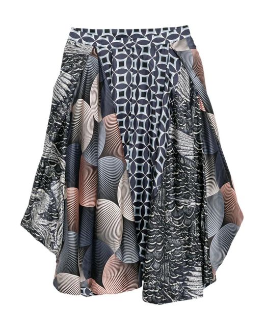 Biyan Blue Printed Silk Skirt