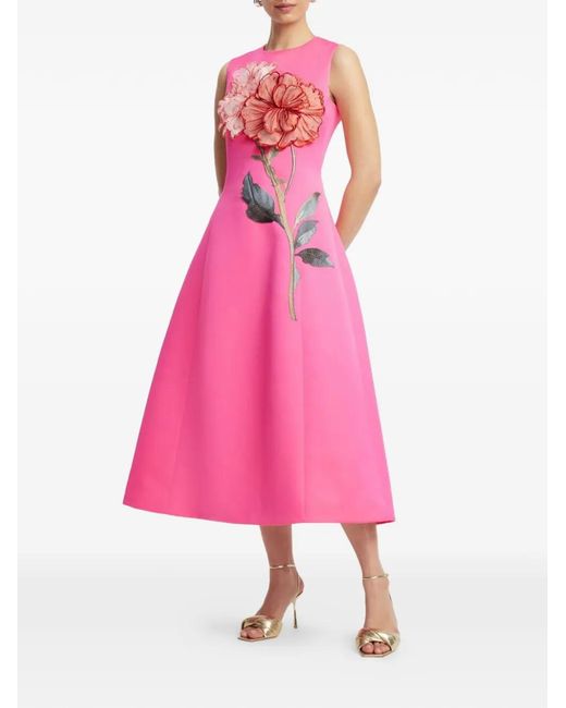 LEO LIN Pink Cleo Flower-Appliqué Midi Dress