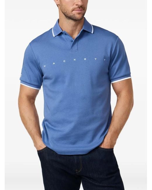 Hackett Blue Logo-Print Short-Sleeve Polo Shirt for men