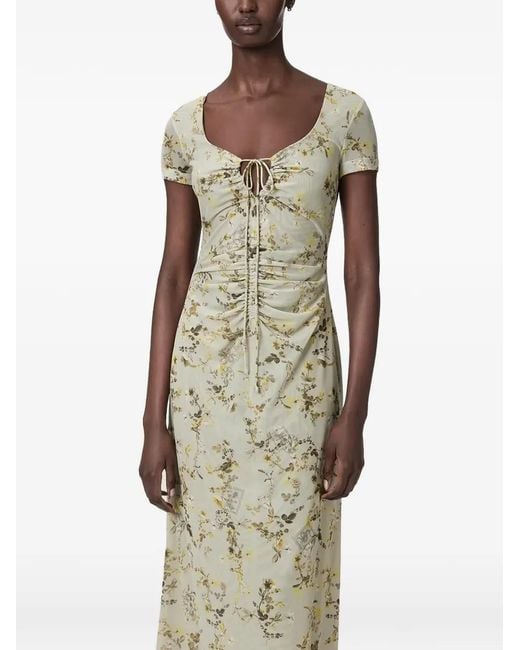 AllSaints Natural Gabby Floral-Print Ruched Midi Dress