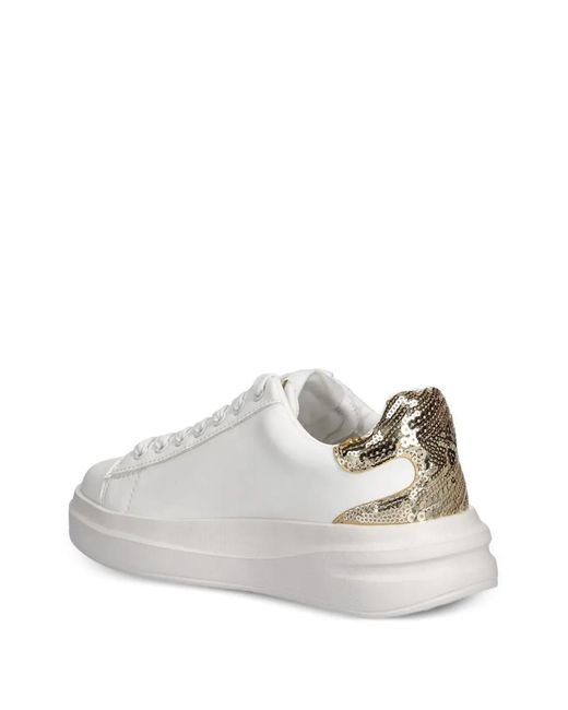 Guess White Elbina Sequin-Heel Sneakers